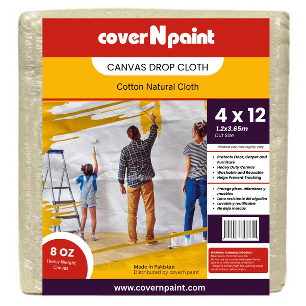 Canvas Drop Cloth | 100% Canvas | Washable | All Purpose | 4 ft. x 12 ft.