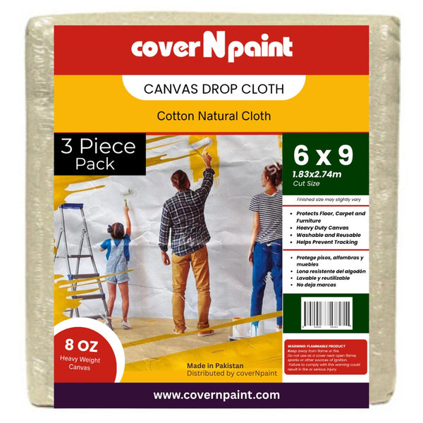 6 ft. x 9 ft. | 3 Pack Canvas Drop Cloth | 100% Canvas | Washable | All Purpose