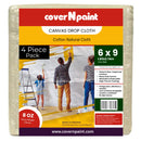 6 ft. x 9 ft. | 4 Pack Canvas Drop Cloth | 100% Canvas | Washable | All Purpose