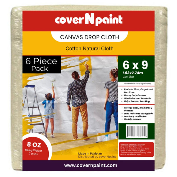 6 ft. x 9 ft. | 6 Pack Canvas Drop Cloth | 100% Canvas | Washable | All Purpose