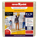 9 ft. x 12 ft. | 3 Pack Canvas Drop Cloth | 100% Canvas | Washable | All Purpose