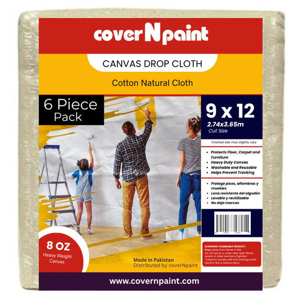 9 ft. x 12 ft. | 6 Pack Canvas Drop Cloth | 100% Canvas | Washable | All Purpose