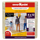 4 ft. x 12 ft. | 3 Pack Canvas Drop Cloth | 100% Canvas | Washable | All Purpose