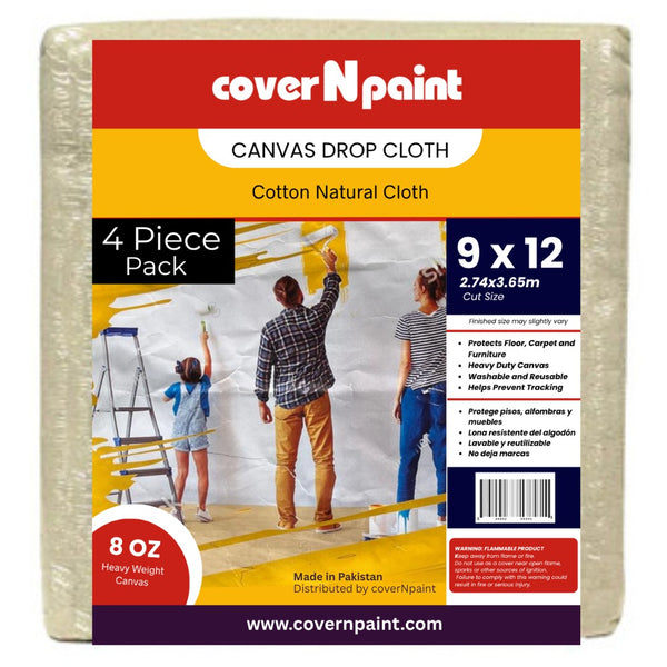 9 ft. x 12 ft. | 4 Pack Canvas Drop Cloth | 100% Canvas | Washable | All Purpose
